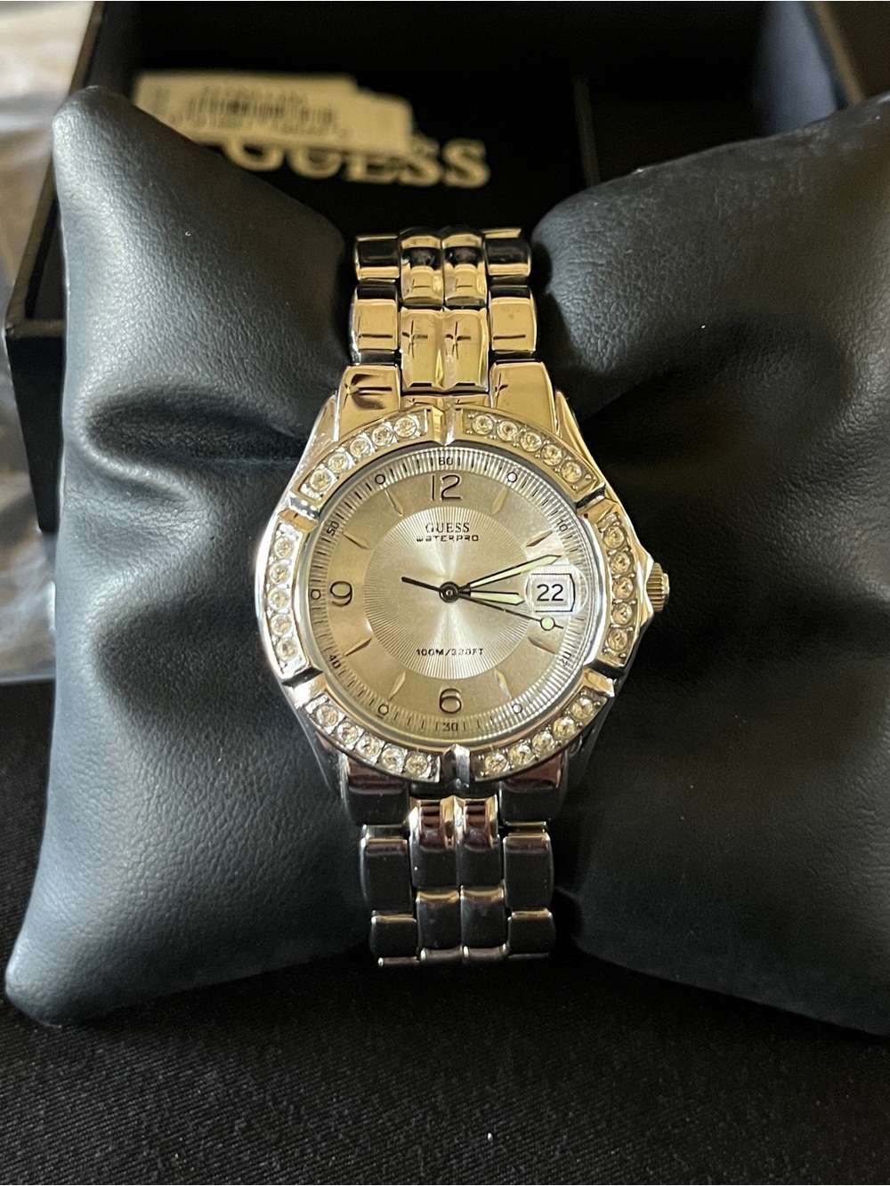 GUESS Silver Crystal Bezel Men's Watch